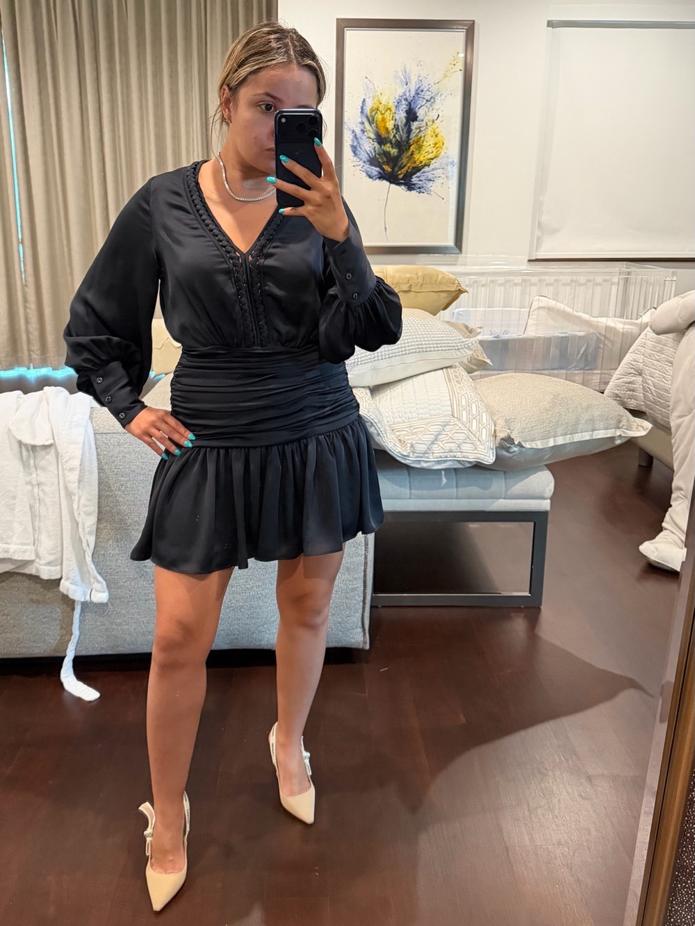 Ramy Brook Black Ruffled V-Neck Mini Dress